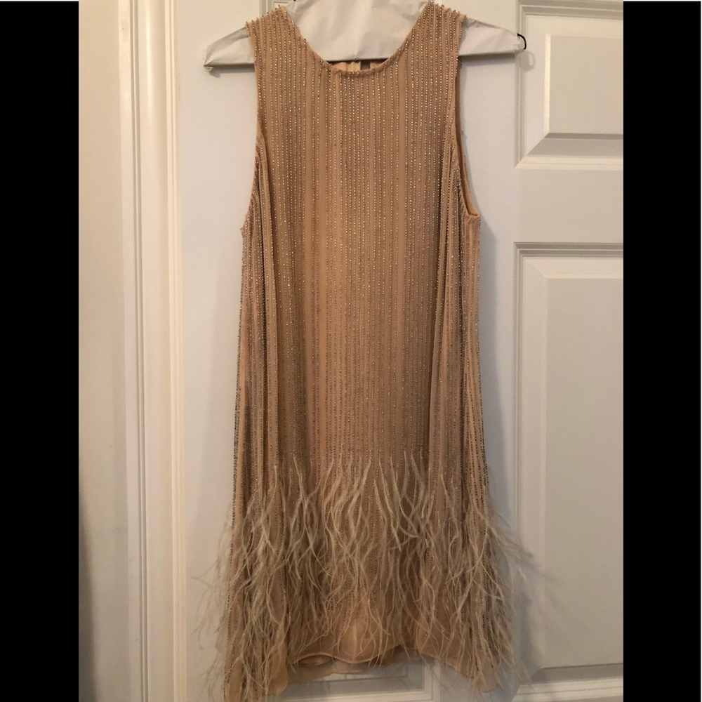 Parker Champagne Sequins & Feather Shift Dress